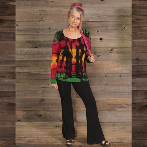 Jayli JD107Wtop:JD107-multi-S Esmeralda Top Rayon Spandex Tie Dye Long