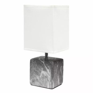 All LT2071-BAW Simple Designs Petite Marbled Ceramic Table Lamp With F