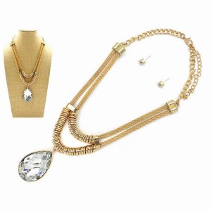 Dobbi MNE7653 Thick Mesh Chain With Stone Earrings And Necklace (2 Pie