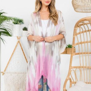 Dobbi HDF3645 Tie Dye Two Tone Open Front Kimono (pack Of 1)