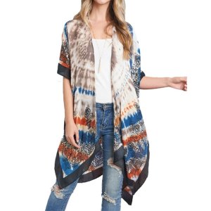 Dobbi MS0221 Tie Dye Boho Open Front Kimono (pack Of 1)