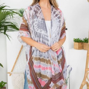 Dobbi HDF3647 Tie Dye Bohemian Open Front Kimono (pack Of 1)