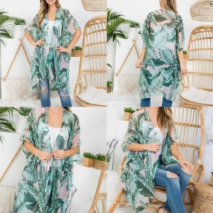 Dobbi HDF3668 Tropical Leaf Print Bohemiian Open Front Kimono (pack Of