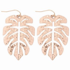 Dobbi QE1675 Two Tone Monstera Leaf Drop Hook Earrings (pack Of 1)