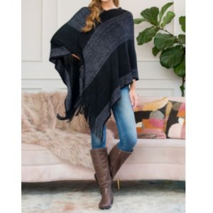 Dobbi HDF3004 Three Tone Fringe Poncho (pack Of 1)