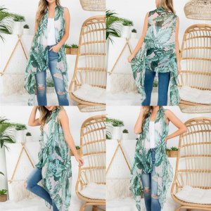 Dobbi HDF3669 Tropical Leaf Print Bohemiian Open Front Kimono (pack Of