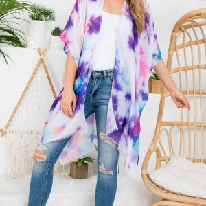 Dobbi HDF3651 Tie Dye Pastel Bohemiian Open Front Kimono (pack Of 1)