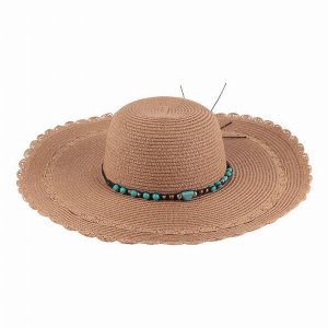 Dobbi HDT3577 Weave Brim With Natural Stone Strap Summer Hat (pack Of 