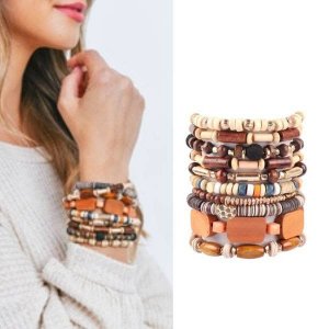 Dobbi FBA006 Wood Charm Mix Beads Bracelet Set (pack Of 1)