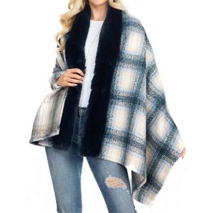 Dobbi HDF3476D Trim Fur Plaid Ruana Wrap Scarf (pack Of 1)