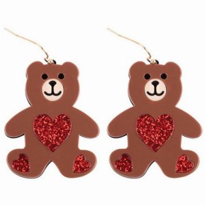 Dobbi ME90235 Teddy Bear Heart Acetate Earrings (pack Of 1)