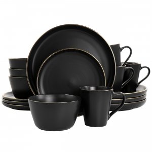 Elama ELM-PAUL16 Paul 16 Piece Stoneware Dinnerware Set In Matt Black 