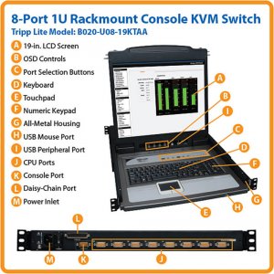 Tripp B020U0819KTAA , Kvm Switch, 8-port, Netdirector, 1urm, 19in Lcd,