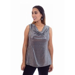 Island T556-2033-S-P Sleeveless Crawl Neck Shimmer Glitter Top (pack O