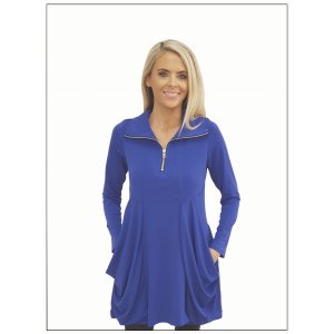 Island T627-CO2 Tunic Long Sleeves Kangaroo Pocket Zipper Front Tunic 