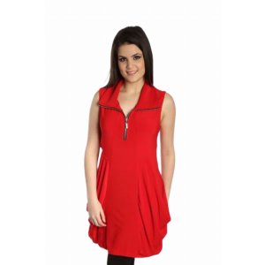 Island T626-R3 Sleeveless Tunic Kangaroo Pocket Zipper Front Dresstuni