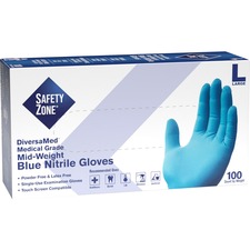 The SZN GNEPLG1 Safety Zone Powder Free Blue Nitrile Gloves - Large Si