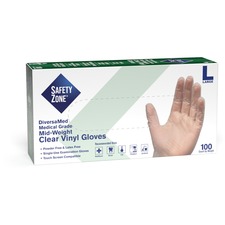 The SZN GVEPLG1C Safety Zone Powder Free Clear Vinyl Gloves - Large Si