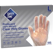 The SZN GDPELG Safety Zone Clear Powder Free Polyethylene Gloves - Lar