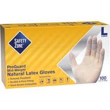 The SZN GRDRLG1T Safety Zone Powdered Natural Latex Gloves - Polymer C