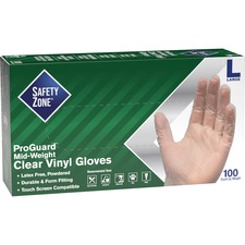 The SZN GVDRLG1 Safety Zone Powdered Clear Vinyl Gloves - Large Size -