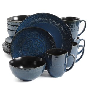 Gibson 124147.16 Elite Milanto 16 Piece Stoneware Dinnerware Set In Bl