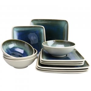 Gibson 114397.12RM Elite Namastay 12 Piece Square Dinnerware Set In Bl