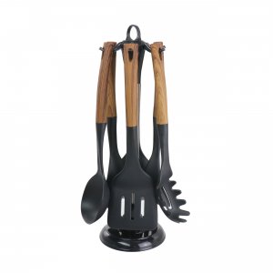 Megachef MGNP-711 Black Nylon Cooking Utensils With Wood Design, Set O