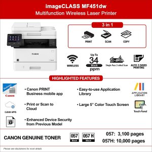 Canon CNM5161C013 Imageclass Mf451dw Wireless Laser Multifunction Prin