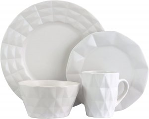 Elama ELM-RETROCHIC-WHITE Retro Chic 16-piece Glazed Dinnerware Set In