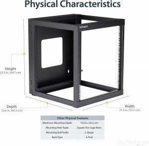 Startech RK1219WALLOH 12u 22in Depth Hinged Open Frame Wallmount Serve