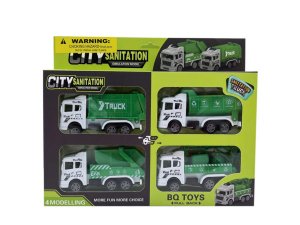 Bulk GH894 4 Pack Pull Back Toy Recycle And Garbage Truck Set