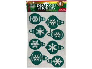 Bulk SA734 8 Piece Dimond Holiday Sticker Ornaments In Green