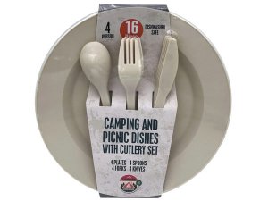 Bulk GH912 16 Piece Camping And Picnic Dishes With Cutlery Set