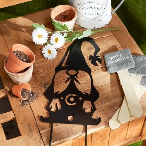 Accent 4506714 Metal Gnome Garden Stake - Black Hat