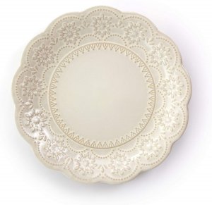 Elama EL-CONTESSA Embossed Scalloped Stoneware Dinnerware Dish Set, 16