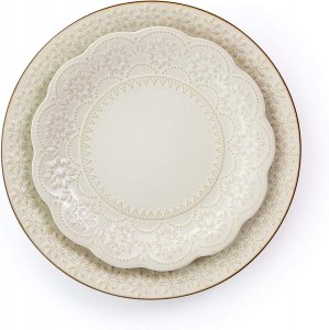 Elama EL-CONTESSA Embossed Scalloped Stoneware Dinnerware Dish Set, 16