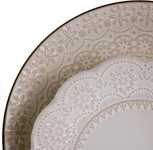 Elama EL-CONTESSA Embossed Scalloped Stoneware Dinnerware Dish Set, 16