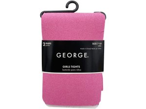 Bulk AA004 George Pink Size 7-10 Girls 2 Pack Tights