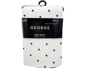 Bulk AA009 George White Mini Dot Size 7-10 Girls 2 Pack Tights