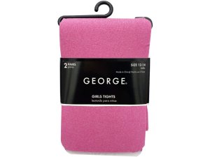 Bulk AA005 George Pink Size 12-14 Girls 2 Pack Tights