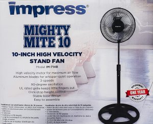 Impress IM-714B Mighty Mite 10 Inch 3 Speed High Velocity Standing Fan