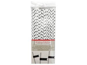 Bulk AF926 Black Dots With Cheers Flags Paper Straws 24 Count