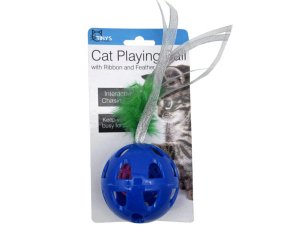 Bulk GE783 Cat Playing Ball With Ribbon And Feather