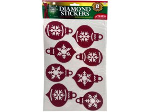 Bulk SA735 8 Piece Dimond Holiday Sticker Ornaments In Red