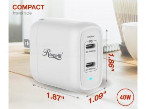 Rosewill RBWC-20036 40w Dual Usb-c Gan Wall Charger - White