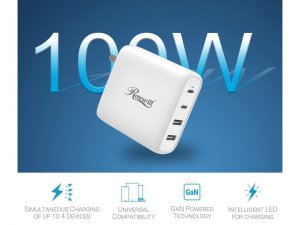 Rosewill RBWC-20025 100w Gan Four-port Wall Charger