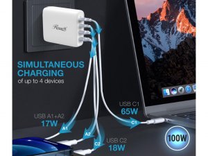 Rosewill RBWC-20025 100w Gan Four-port Wall Charger