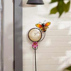 Accent 4506864 Metal Thermometer Garden Stake - Bee And Flower