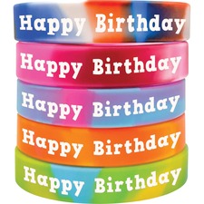 Teacher TCR 6565 Happy Birthday Wristbands - 10  Set - Multi - Silicon